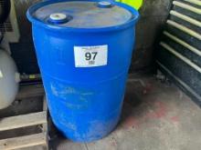 Blue 55 gallon drum of unknown detergent (approx 30 gallons).
