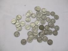 US Silver Mercury Dimes- All 1940's 50 coins