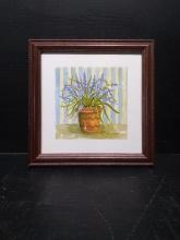Framed Watercolor-Potted Plant -signed