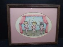 Framed and Matted Print-3 Ballerinas Joan Walsh 1960