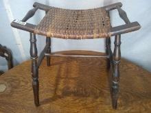 Antique Wood and Wicker Footstool
