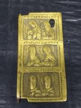 Religious Icon-Brass Triptych Travel Plaque