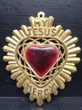 Religious Icon-Brass and Polished Stone Heart