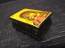 Religious Icon-Black Lacquered Trinket Box with Mother Mary & Jesus