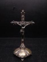 Religious Icon-Silver Tone Crucifix on Stand