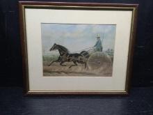 Artwork-Framed and Matted Colored Lithograph-Horse and Carriage