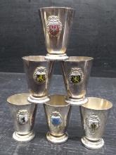 Collection 6 Silver Plated Jiggers with German Family Crest Symbols
