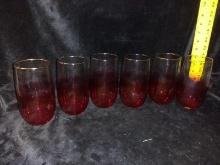 Set of (6) Vintage Ombre Ruby Red Tumblers