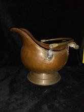 Reproduction Copper Coal Bucket with Porcelain Handle