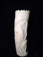 Antique Carved Bone Vase - Carved Bird/Oysterage Details