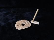 Antique Carved Bone Figure - Carved Disk & Hoe