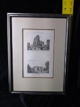 Artwork-Framed and Double Matted Etching-French Architecture