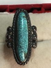 Antique Native Sterling Silver Turquise Ring High End Very Old Size 5.75 7.5 Grams