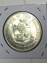 1961 Jose Rizal Philipines Silver Coin One Pesos .75+ Troy Oz Silver 