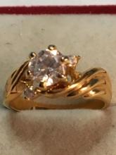 24kt Gold Layered Synthetic Diamond Ring Nice Stones Vs Whites Size 6