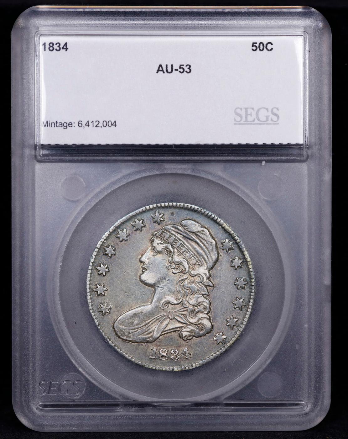 ***Auction Highlight*** 1834 Capped Bust Half Dollar 50c Graded au53 By SEGS (fc)
