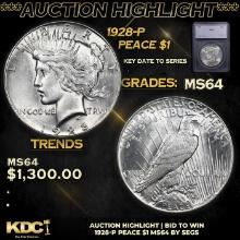 ***Auction Highlight*** 1928-p Peace Dollar 1 Graded ms64 By SEGS (fc)
