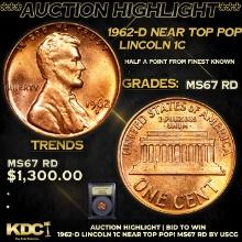 ***Auction Highlight*** 1962-d Lincoln Cent Near Top Pop! 1c Graded GEM++ Unc RD By USCG (fc)