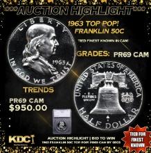 Proof ***Auction Highlight*** 1963 Franklin Half Dollar TOP POP! 50c Graded pr69 cam BY SEGS (fc)