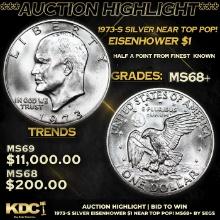 ***Auction Highlight*** 1973-s Silver Eisenhower Dollar Near TOP POP! 1 Graded ms68+ BY SEGS (fc)