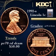 Proof 1992-s Lincoln Cent 1c Graded pr70 rd dcam BY SEGS