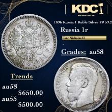 1896 Russia 1 Ruble Silver Y# 59.2 Grades Choice AU/BU Slider