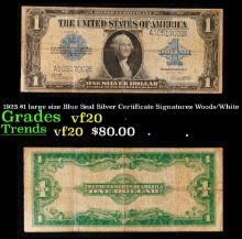 1923 Woods/White $1 large size Blue Seal Silver Certificate Grades vf, very fine