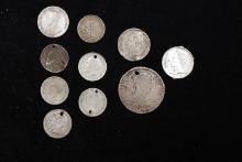 Group of 10 Coins - 3x Venezuela 25 Centimos, 50 Centimos, 1918 Canada 10c, 1/2 Bolivar, Seated Half