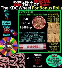 1-10 FREE BU RED Penny rolls with win of this 1989-p SOLID RED BU Lincoln 1c roll incredibly FUN whe