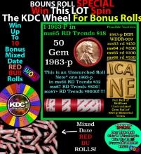CRAZY Penny Wheel Buy THIS 1963-p solid Red BU Lincoln 1c roll & get 1-10 BU Red rolls FREE WOW