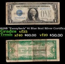 1928B "Funnyback" $1 Blue Seal Silver Certificate Grades vf+