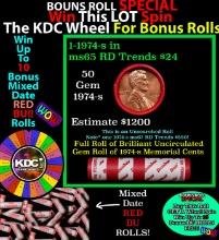 CRAZY Penny Wheel Buy THIS 1974-s solid Red BU Lincoln 1c roll & get 1-10 BU Red rolls FREE WOW Grad