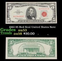 1963 $5 Red Seal United States Note Grades Select AU