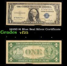 1935D $1 Blue Seal Silver Certificate Grades vf+