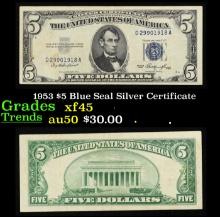1953 $5 Blue Seal Silver Certificate Grades xf+
