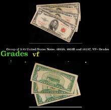 Group of 3 $5 United States Notes, 1953A, 1953B and 1953C, VF+ Grades $5 Red Seal United States Note
