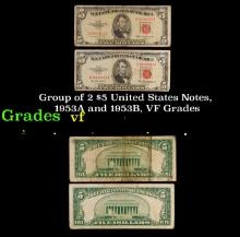Group of 2 $5 United States Notes, 1953A and 1953B, VF Grades $5 Red Seal United States Note Grades