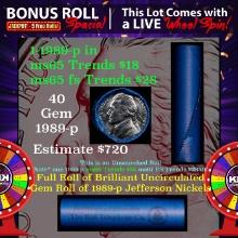 1-5 FREE BU Nickel rolls with win of this 1989-p SOLID BU Jefferson 5c roll incredibly FUN wheel
