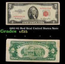 1953 $2 Red Seal United States Note Grades vf+