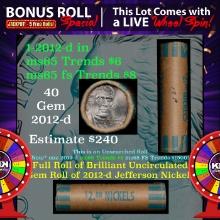 1-5 FREE BU Nickel rolls with win of this 2012-d SOLID BU Jefferson 5c roll incredibly FUN wheel