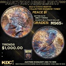 ***Auction Highlight*** 1922-d Peace Dollar Steve Martin Collection Rainbow Toned $1 Graded GEM+ Unc