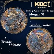1897-p Morgan Dollar Colorfully Toned 1 Grades Choice Unc