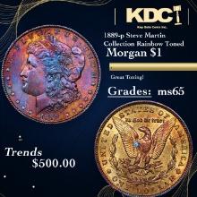 1889-p Morgan Dollar Steve Martin Collection Rainbow Toned $1 Grades GEM Unc