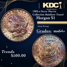 1902-o Morgan Dollar Steve Martin Collection Rainbow Toned $1 Grades Choice+ Unc