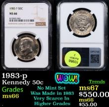 NGC 1983-p Kennedy Half Dollar 50c Graded ms66 By NGC