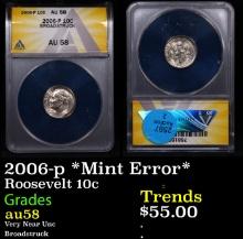 ANACS 2006-p Roosevelt Dime *Mint Error* 10c Graded au58 By ANACS