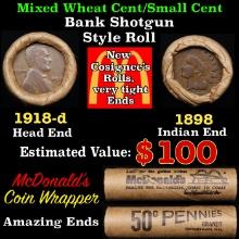 Small Cent Mixed Roll Orig Brandt McDonalds Wrapper, 1918-d Lincoln Wheat end, 1898 Indian other end