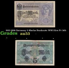 1917-1918 Germany 5 Marks Banknote WWI Era P# 56b Grades Select AU