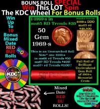 1-10 FREE BU RED Penny rolls with win of this 1969-s SOLID RED BU Lincoln 1c roll incredibly FUN whe
