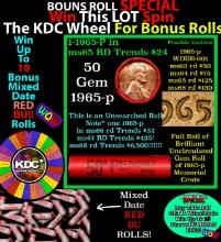 1-10 FREE BU RED Penny rolls with win of this 1965-d SOLID RED BU Lincoln 1c roll incredibly FUN whe